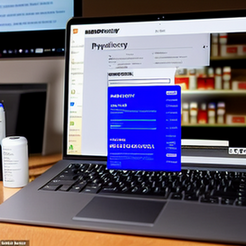Immagine di un computer portatile con una pagina web di farmacia online